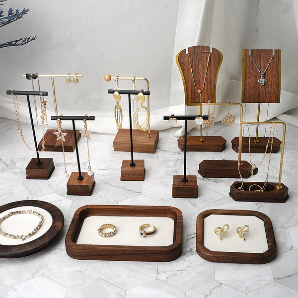 Walnut Jewelry Display Stand | Necklace & Earrings Display Holder for Boutique & Photography