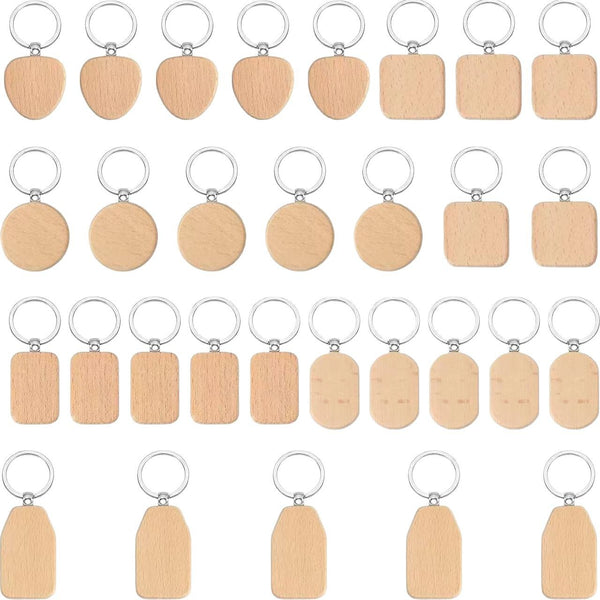 Wood Keychain 10PCS/Set Wooden Laser Engraving Printing Creative Small Gift Manufacturer Supply Wood Keychain
