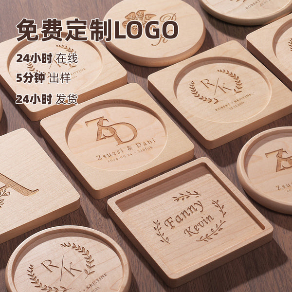 5PCS/SeTRedwood Acacia Beech Wood Heat Insulation Mat Coaster Black Walnut Round Square Solid Wood Coaster Kung Fu
