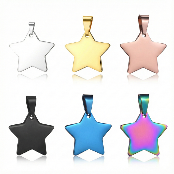 Star Pendant Necklace Stainless Steel 5PCS/Set DIY Engraving Tag Metal Pentagram