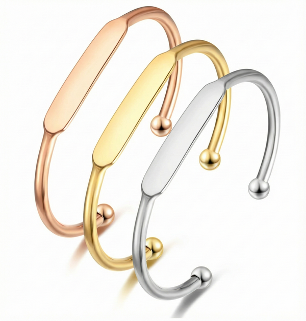 MakerBeams Dainty Gold Bar Bracelet –  Gold Plated Stainless Steel Minimalist Cuff for Women