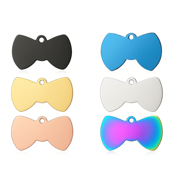 Stainless Steel 10PCS/Set Bowknot Shape Dog Tag Double Layer Bow Tie Titanium Steel Pet Tag