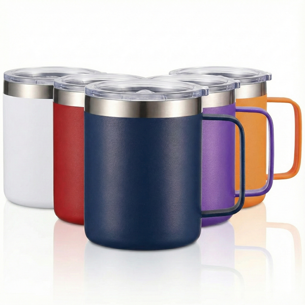 12oz Stainless Steel Insulated Coffee Mug with Handle | Double-Wall Vacuum Travel Tumbler with Sliding Lid, Navy