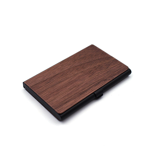 Metal Black Walnut Card Holder Business Card Case with Logo Engraving for Public Relations, Welfare Meetings, Business Advertising, Promotional Gifts Customization