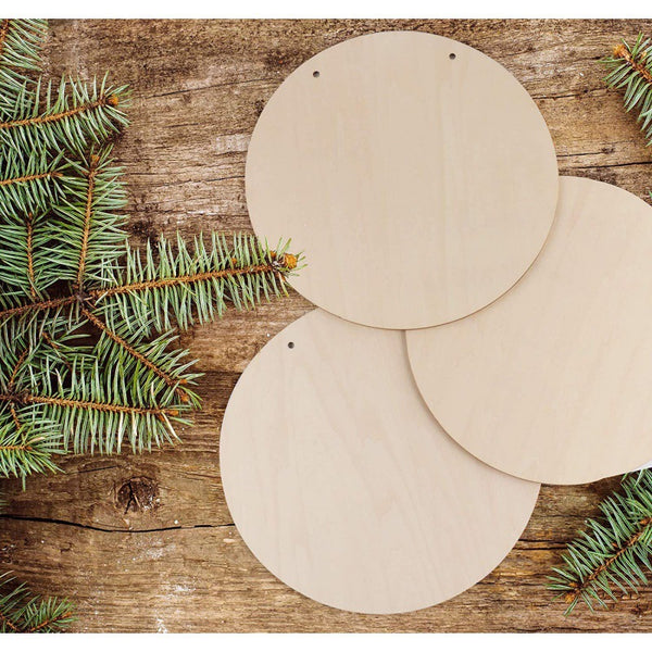 Round 10PCS/Set Hole Punch Wooden Door Sign Blank Round Wooden Piece Craft DIY Wooden Christmas Holiday Decoration