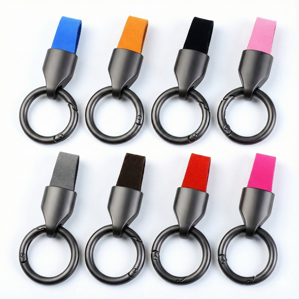 Custom Frosted Cowhide Leather Keychain | Solid Color Metal Car Key Ring for Wholesale & Branding